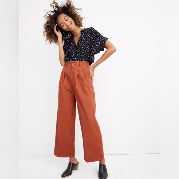 Madewell Pants - Madewell Pleated Wide-Leg Pants in After Glow Red